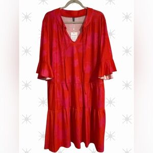 Red and Pink Tiered Dress